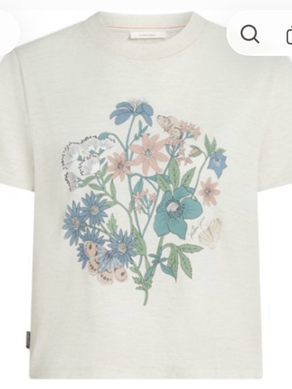 Icebreaker Cream Tee with Pastel Blue and Pink Floral Graphic